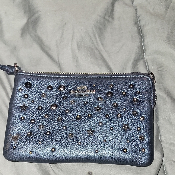 Coach SET Metallic Blue Studded Women's Bag and Matching Wristlet - Picture 8 of 13